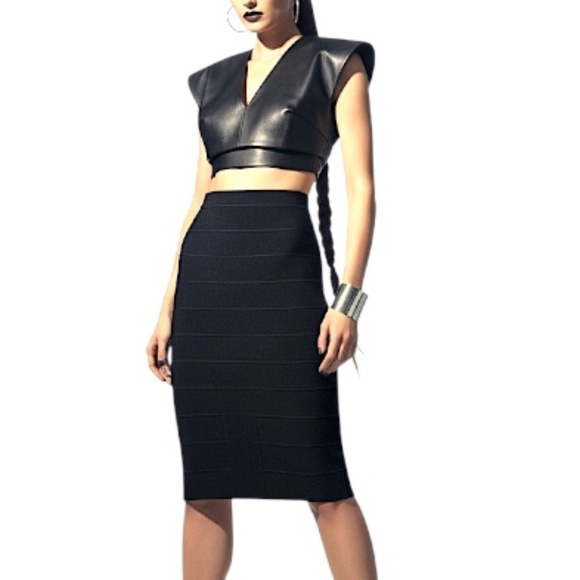 Sandra Angelozzi black stretchy bodycon Y2K style midi bandage skirt XS - Picture 1 of 13